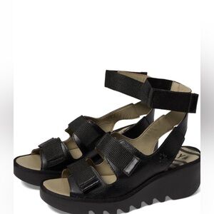 🆕 FLY LONDON Made In Portugal Leather Bech Comfort Wedge Sandals